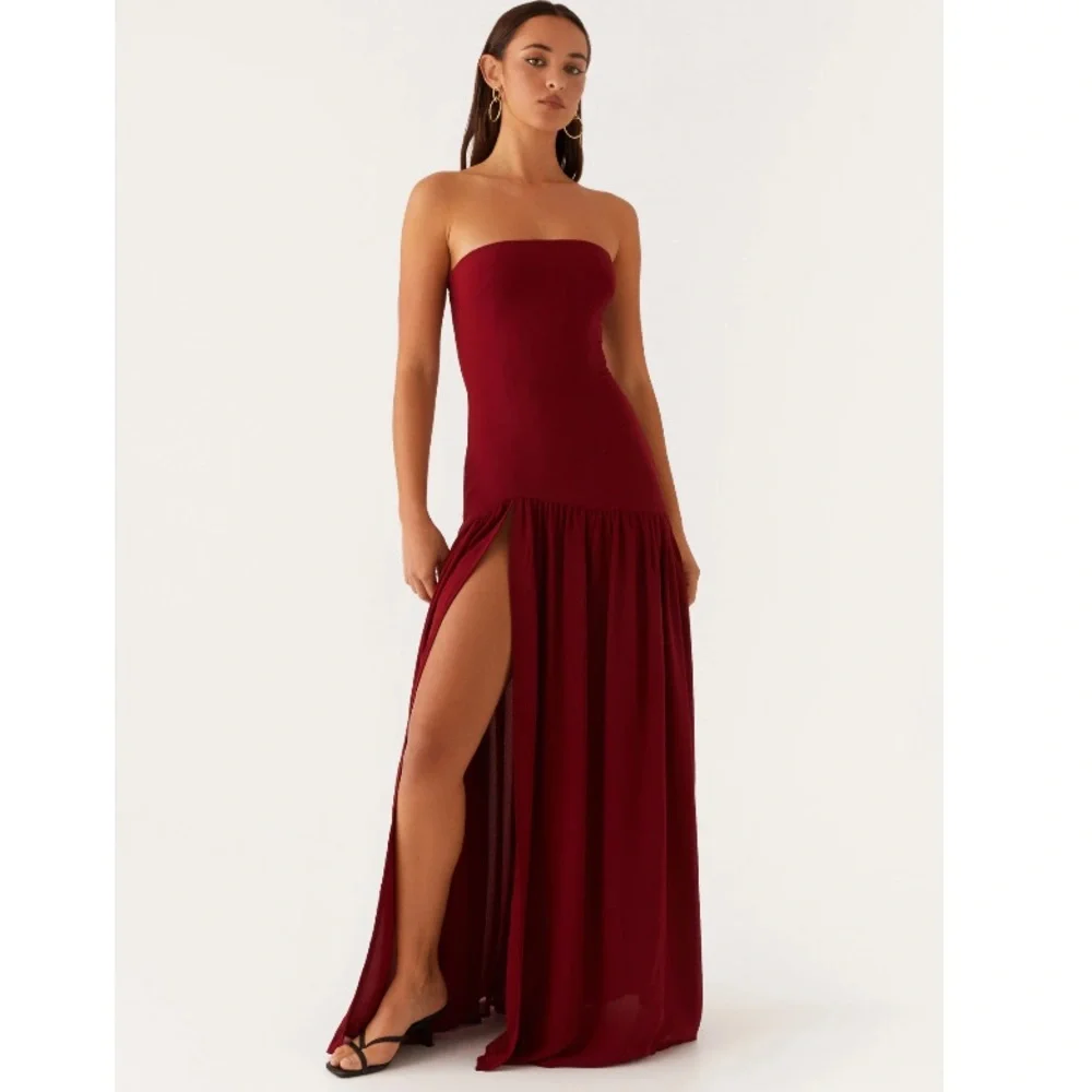 Peppermayo Eden Strapless Maxi Dress - Maroon - Picture 1 of 1